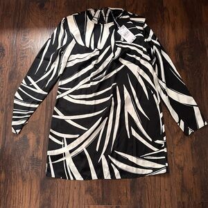 Mango Black & White Mini Dress with Abstract Palm Print